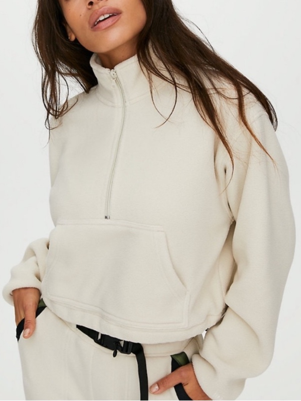 Aritzia TNA Lena Polar 1/2 Half Zip Fleece Sweater Pullover Light Green S - Picture 2 of 11